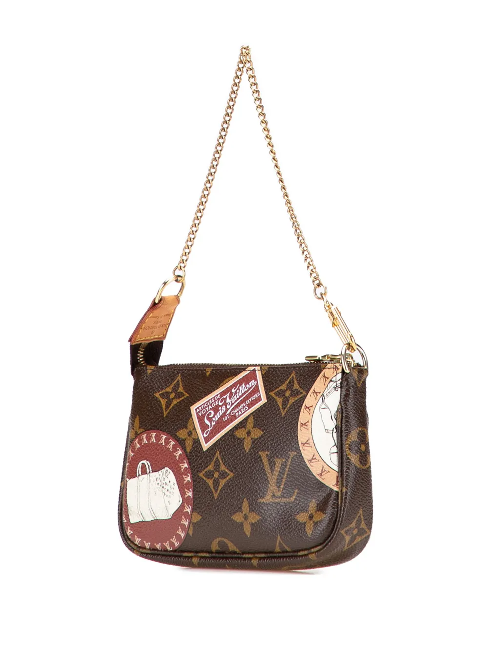 Pre-owned Louis Vuitton 2008 Monogram Patch Mini Pochette Accessoires Handbag In Brown