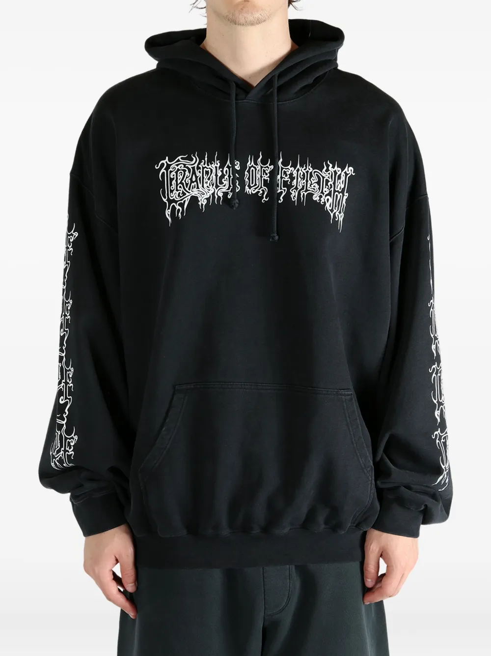 VETEMENTS graphic-print cotton-blend hoodie Zwart