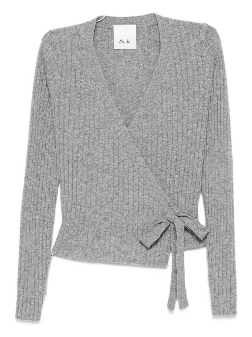 Allude Ribbed Self-tie Cardigan In Gray