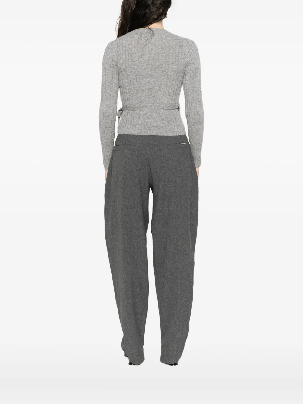 Allude Ribbed Self-tie Cardigan In Gray