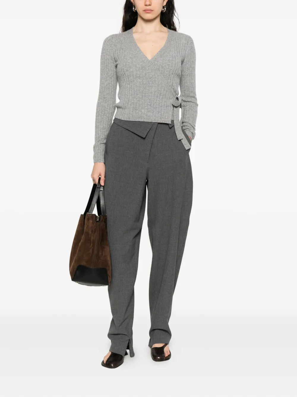 Allude Geribbeld vest met strik Grijs