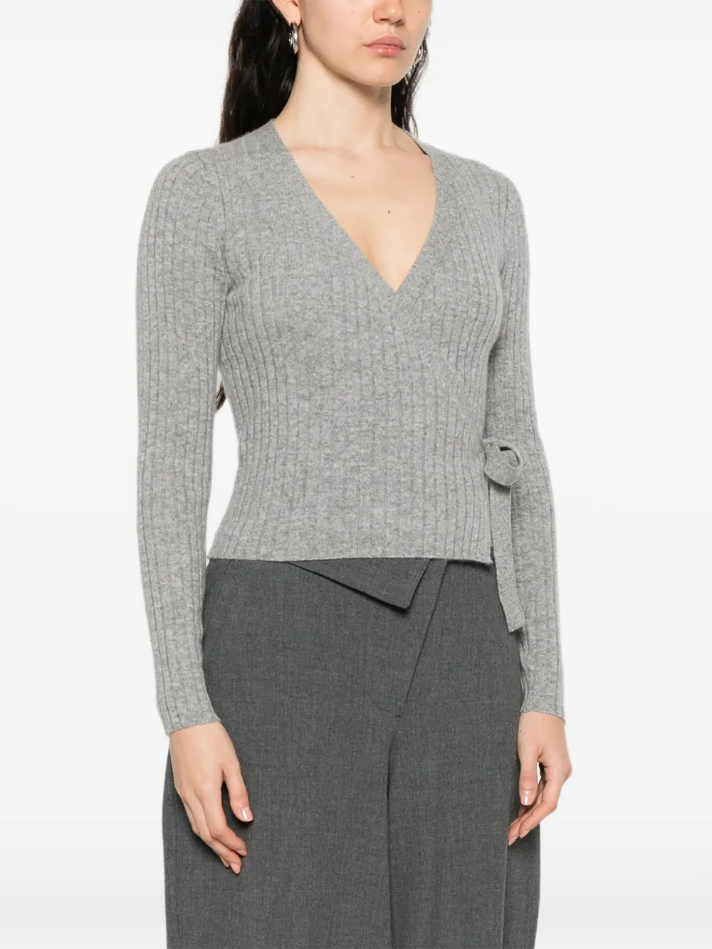 Allude Geribbeld vest met strik Grijs