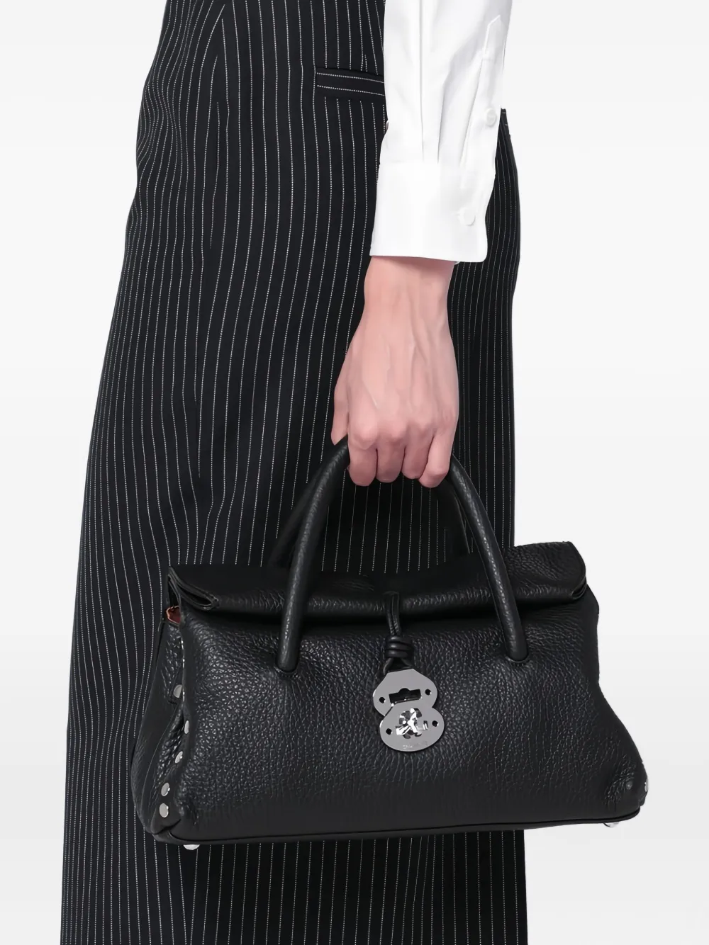 Zanellato studded handle leather bag - Zwart