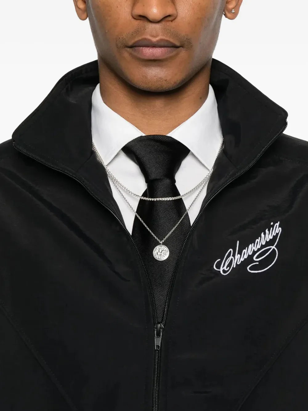 Willy Chavarria Mens Black Ruff Rider Embroidered-logo Track Jacket In Black