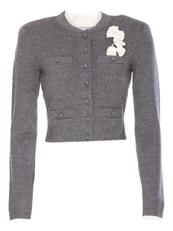 Self-Portrait crochet-flower Button Cardigan | Grey | FARFETCH