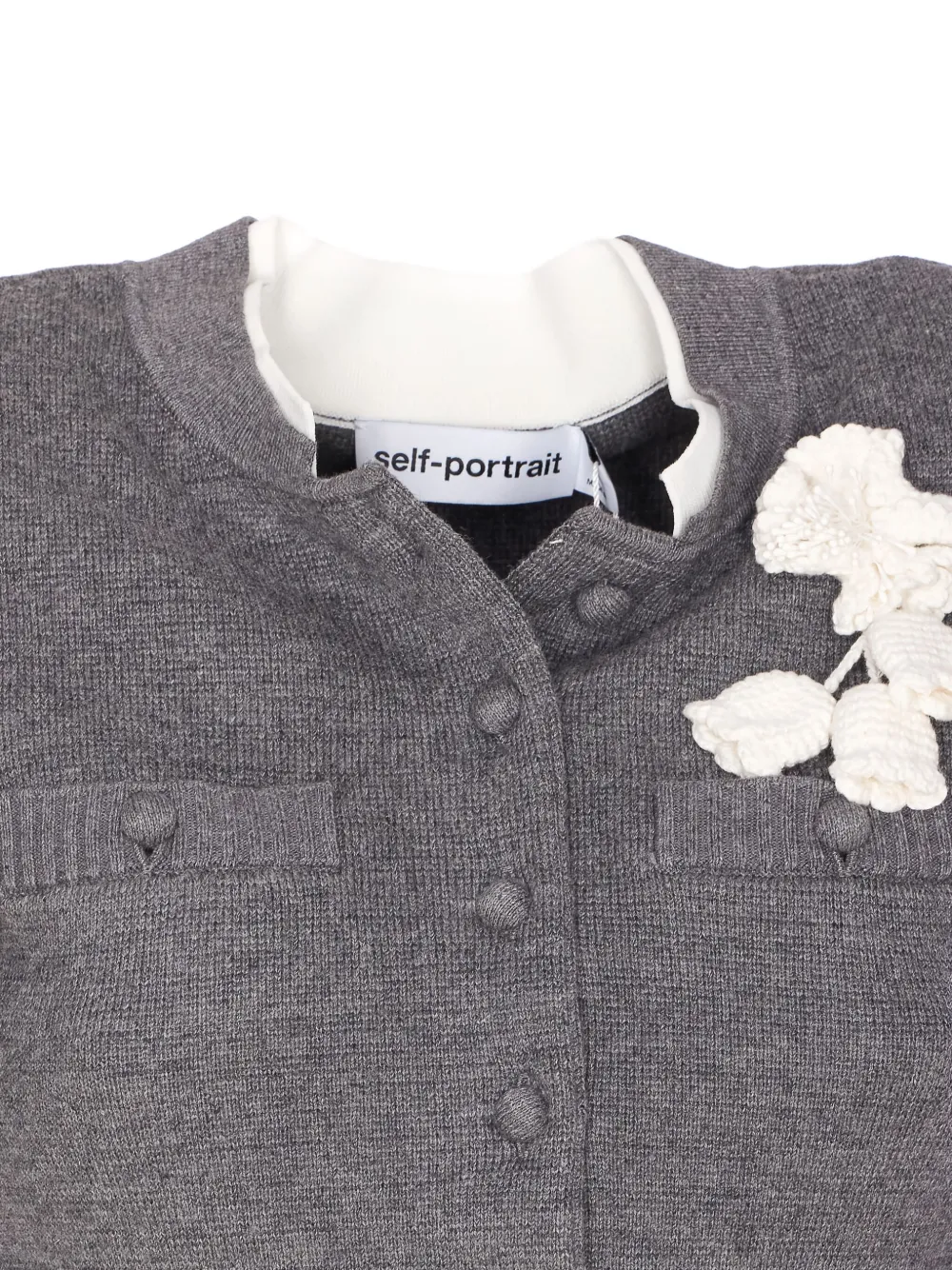 Self-Portrait crochet-flower button cardigan Grijs