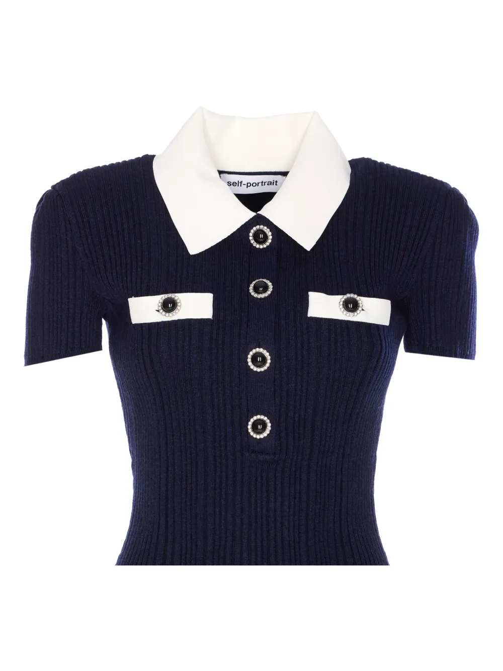 Self-Portrait jewel-button ribbed knit dress Blauw