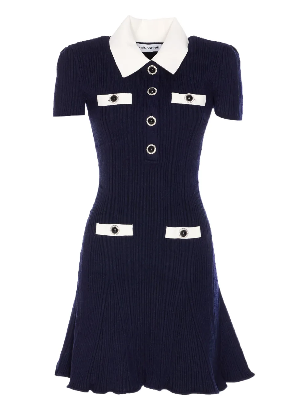 Self-Portrait jewel-button ribbed knit dress Blauw