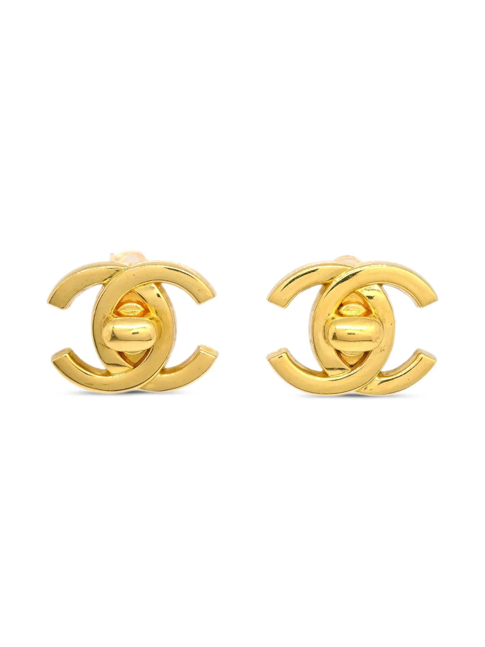CHANEL Pre-Owned 1996 ラージ ココマーク ターンロック イヤリング - ゴールドトーン CHANEL Pre-Owned 1996 ラージ ココマーク ターンロック イヤリング - ゴールドトーン