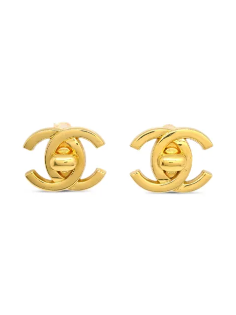 CHANEL Pre-Owned aretes grandes con logo CC 1996