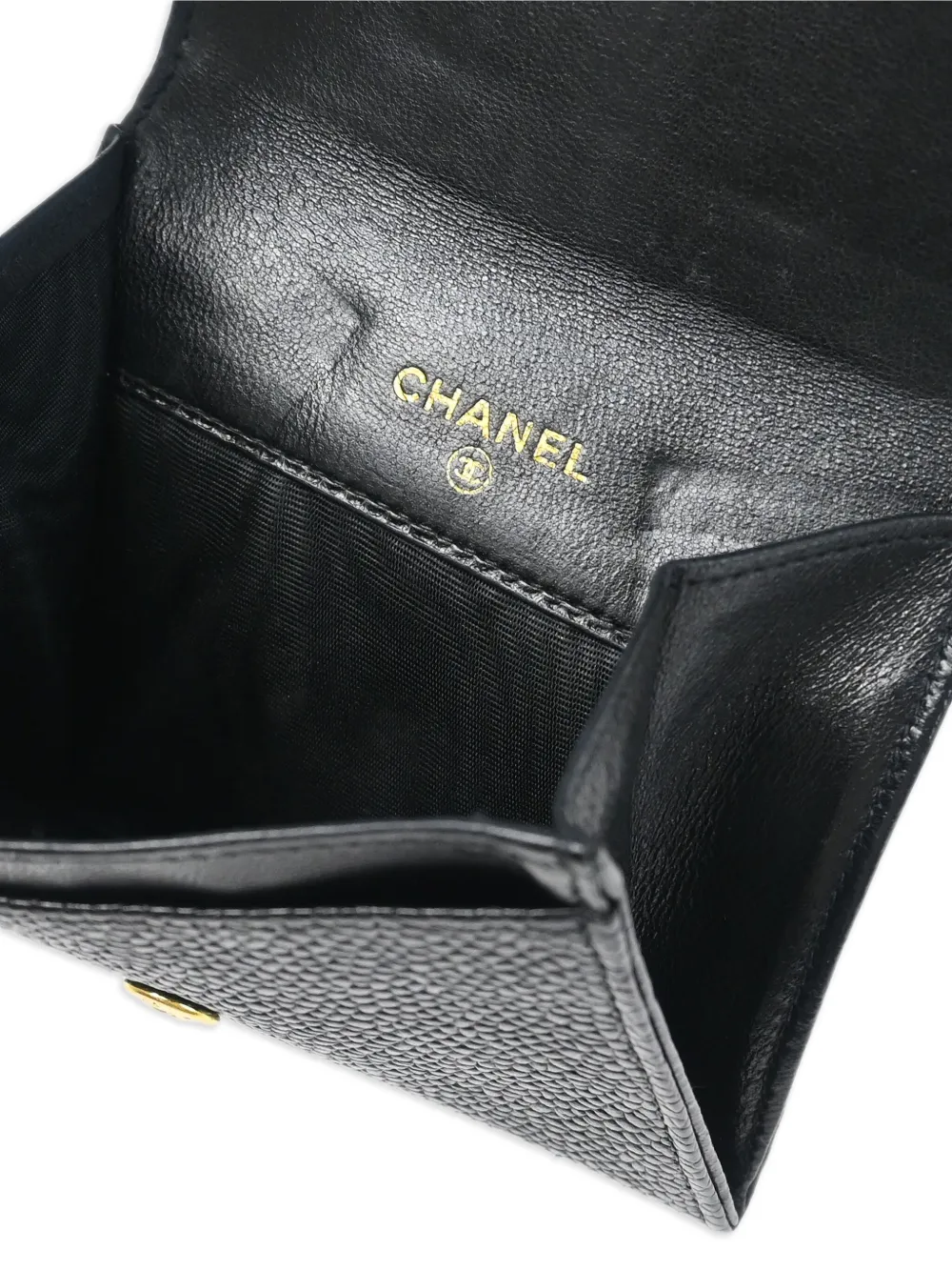 Pre-owned Chanel 1997 Leather Coin Purse In Black