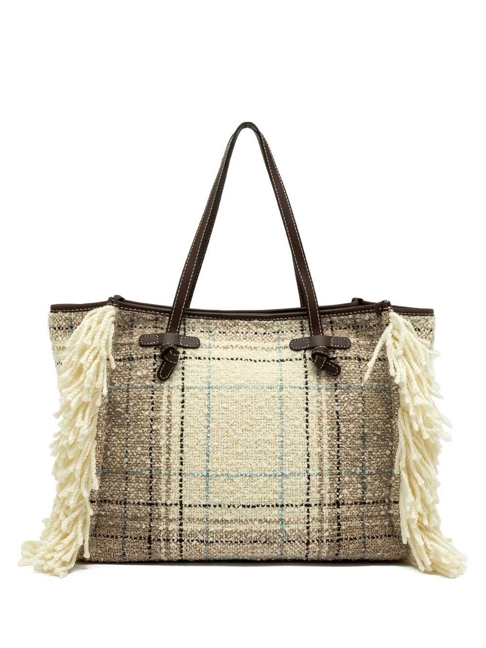 Gianni Chiarini Marcella Fringe Checked Tote Bag In Neutral