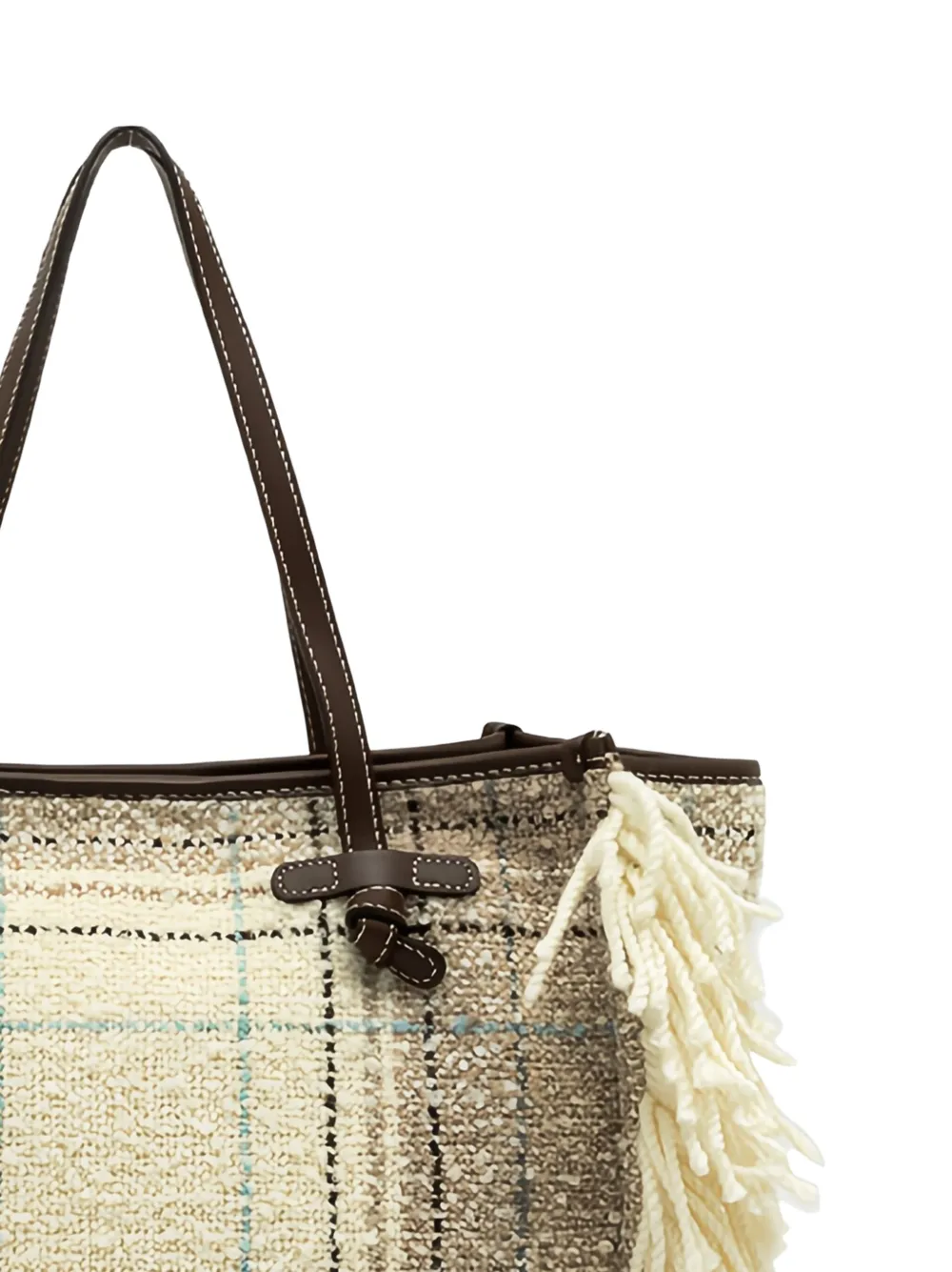 GIANNI CHIARINI Marcella geruite shopper met franje Beige