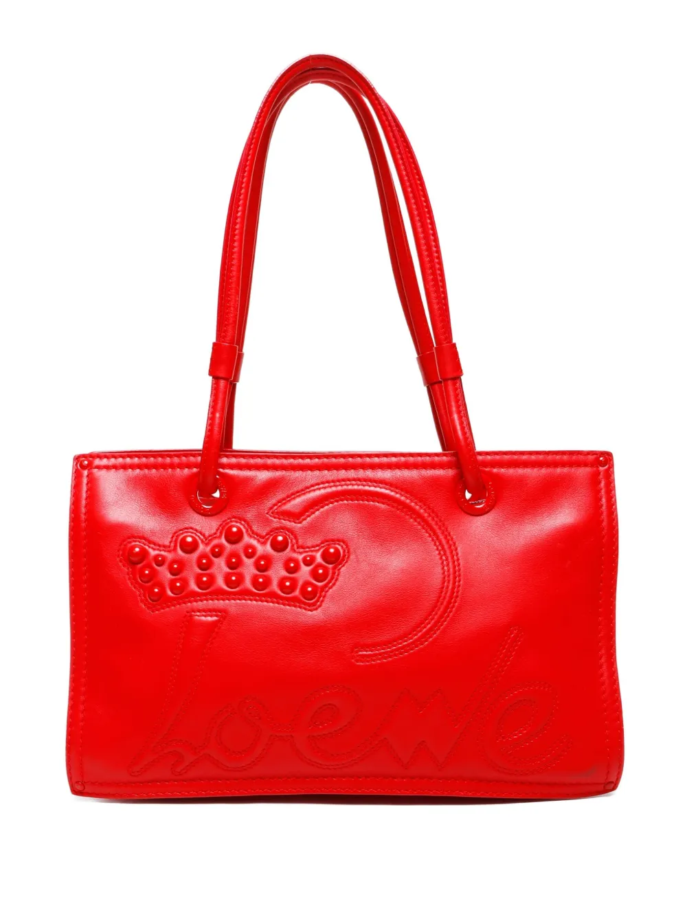 Pre-owned Loewe 1990s Logo-embossed Shoulder Bag In Red