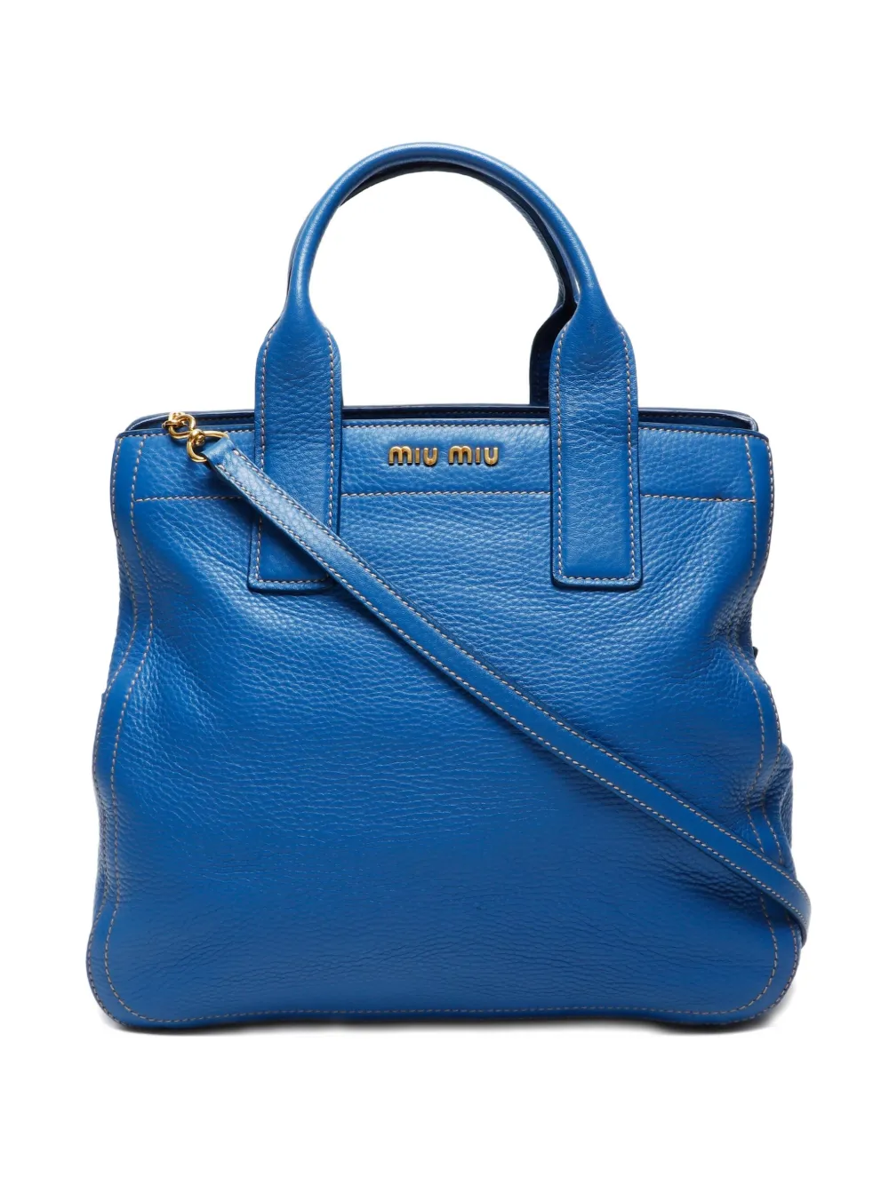 Pre-owned Miu Miu 2000-2015 Leather Two-way Tote Bag In Blue
