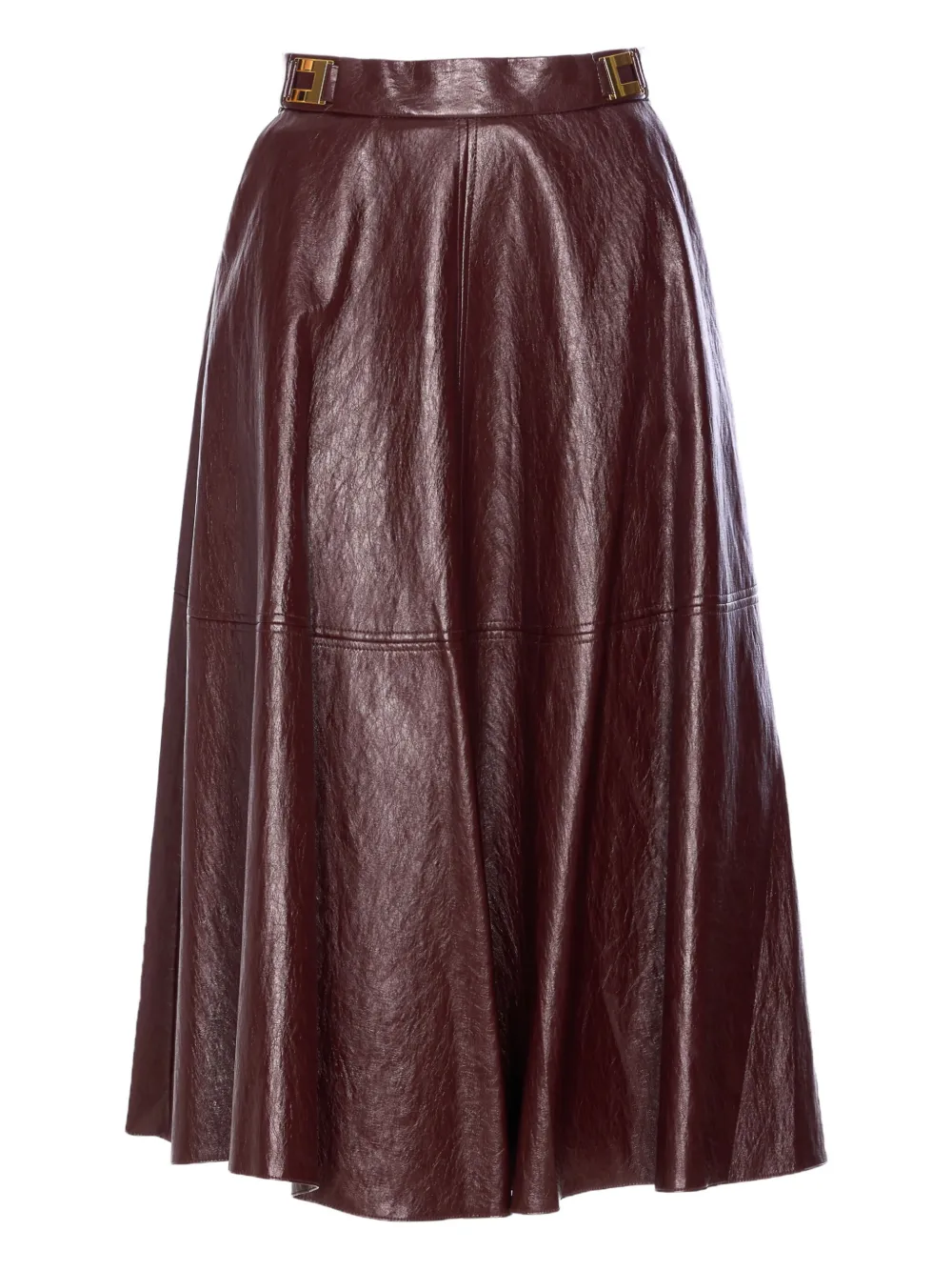 Elisabetta Franchi Crackled plaque-logo leather-effect midi skirt Rood