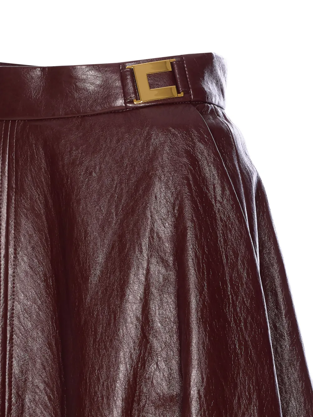 Elisabetta Franchi Crackled plaque-logo leather-effect midi skirt Rood