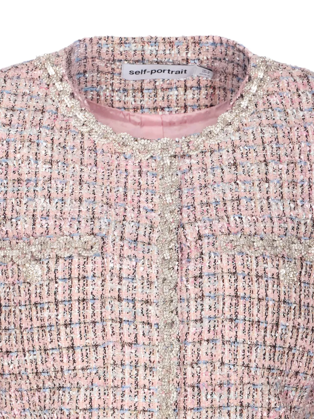 Self-portrait Crystal-embellished Tweed Jacket In Pink