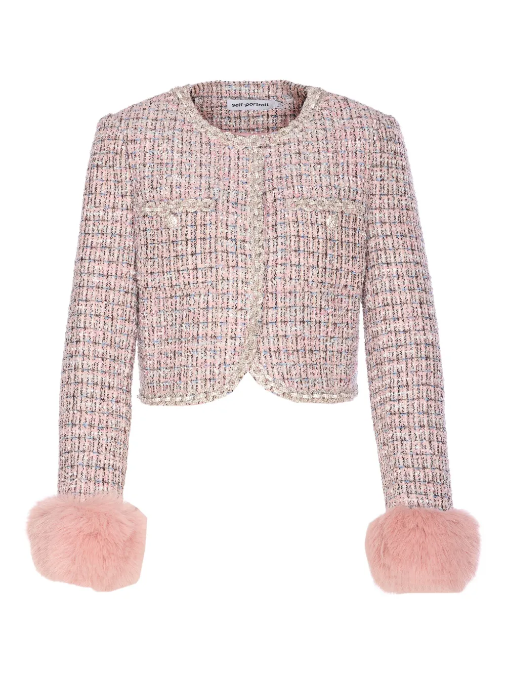 Self-portrait Crystal-embellished Tweed Jacket In Pink