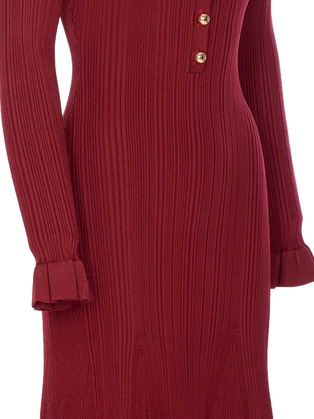 Self-Portrait ribbed button-front dress Rood
