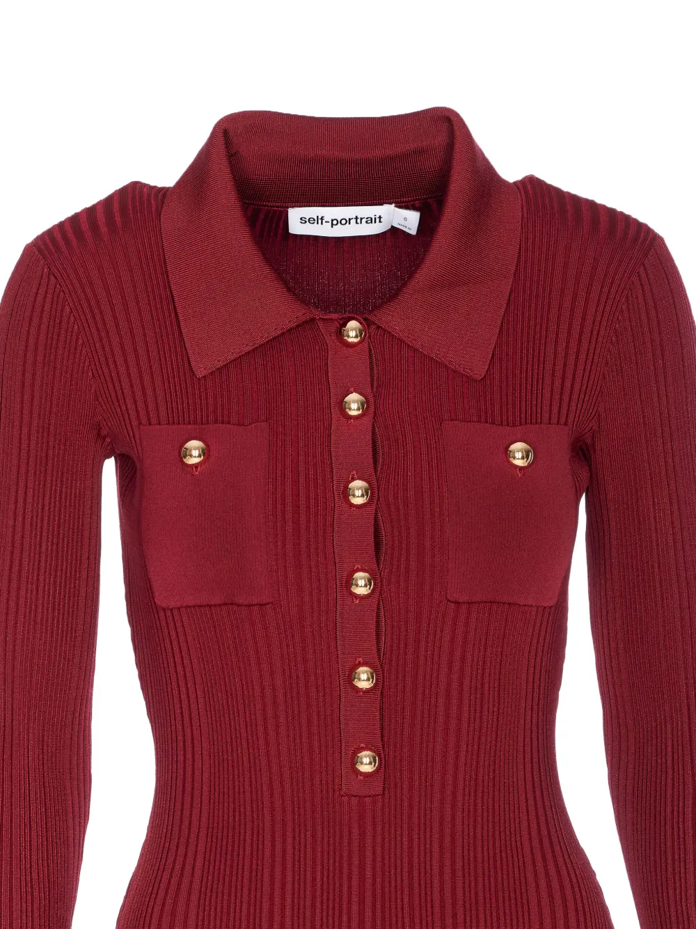 Self-Portrait ribbed button-front dress Rood