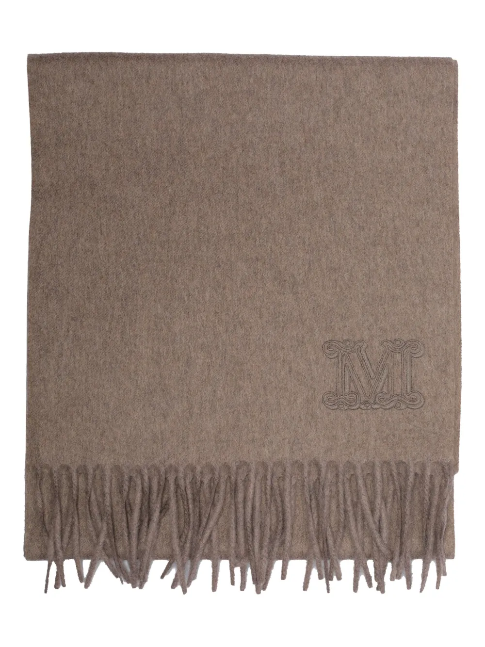 Max Mara embroidered-logo fringe scarf Beige