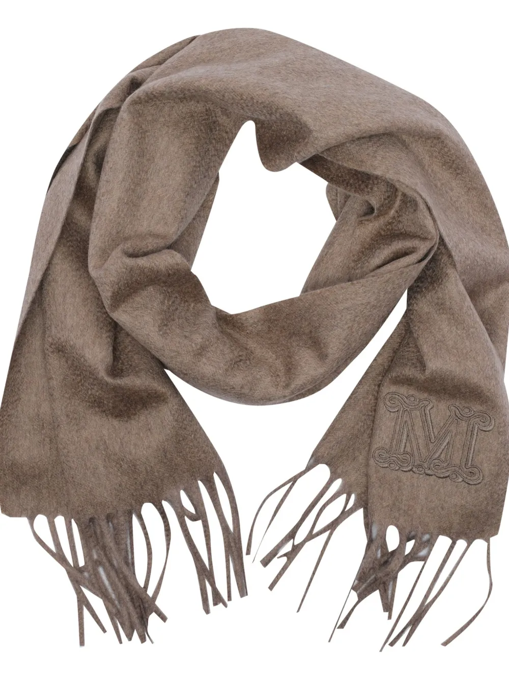 Max Mara Sjaal met geborduurd logo en franje Beige