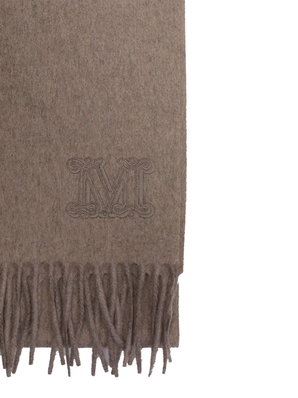 Max Mara Sjaal met geborduurd logo en franje Beige