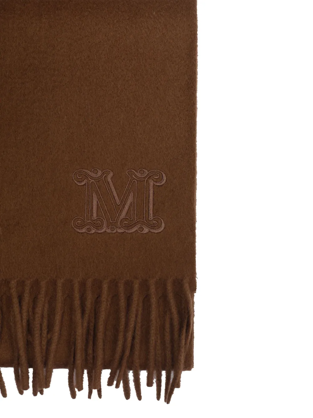 Max Mara Sjaal met geborduurd logo en franje Bruin