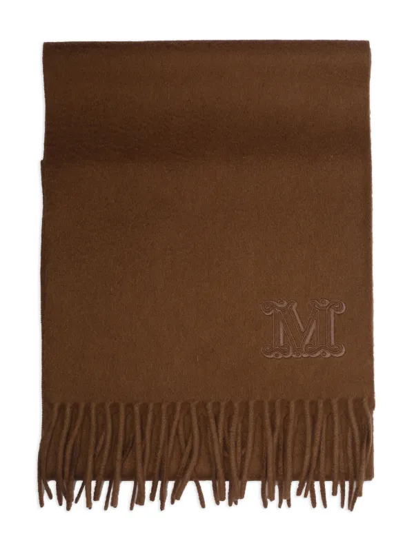 Max Mara Embroidered-logo Fringe Scarf in Brown