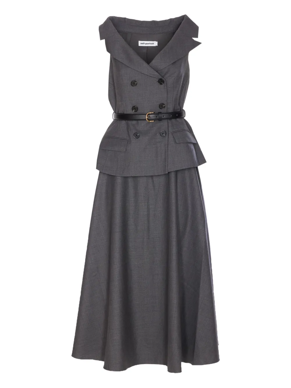 Self-Portrait double-breasted belted dress Grijs