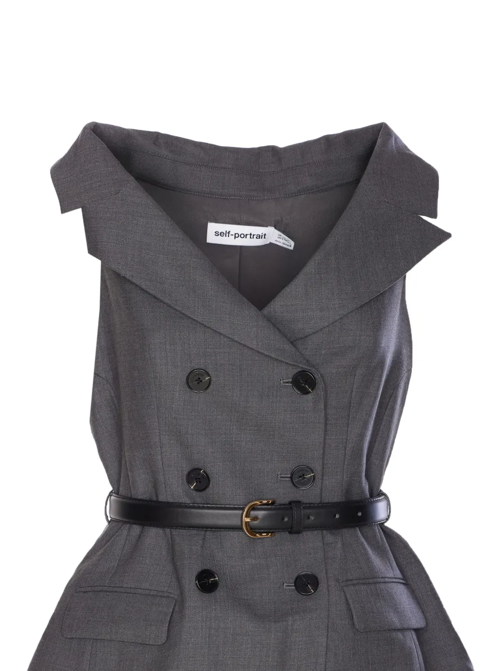 Self-Portrait double-breasted belted dress Grijs