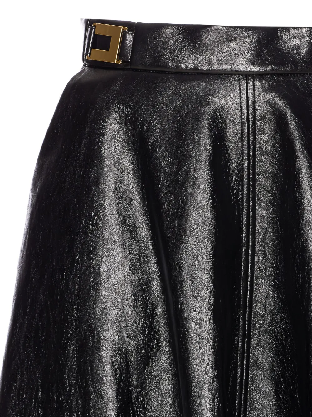 Elisabetta Franchi Crackled plaque-logo leather-effect midi skirt Zwart