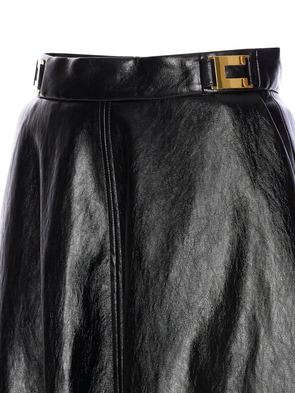 Elisabetta Franchi Crackled plaque-logo leather-effect midi skirt Zwart