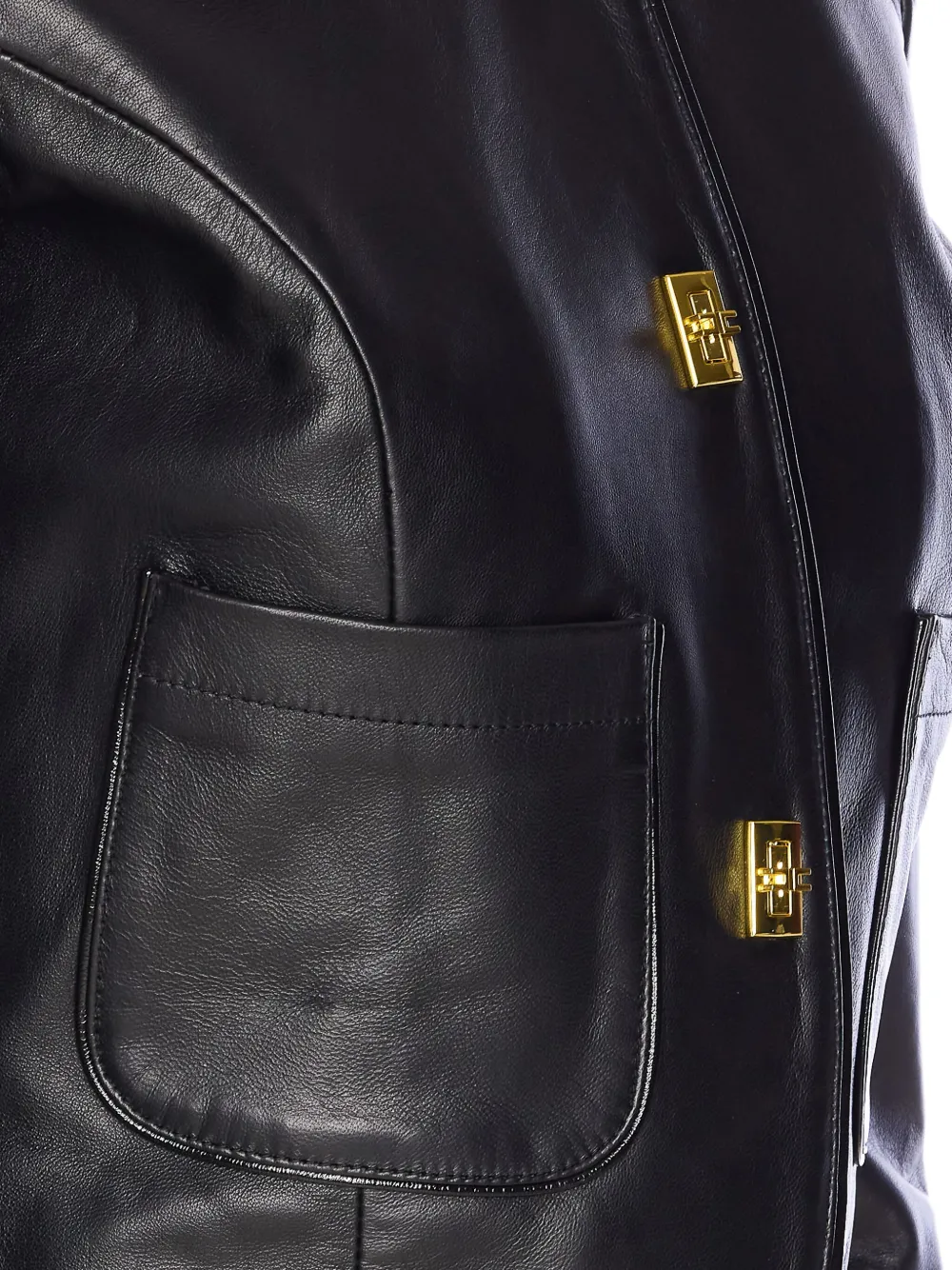 Elisabetta Franchi Leren jack met haaksluiting Zwart