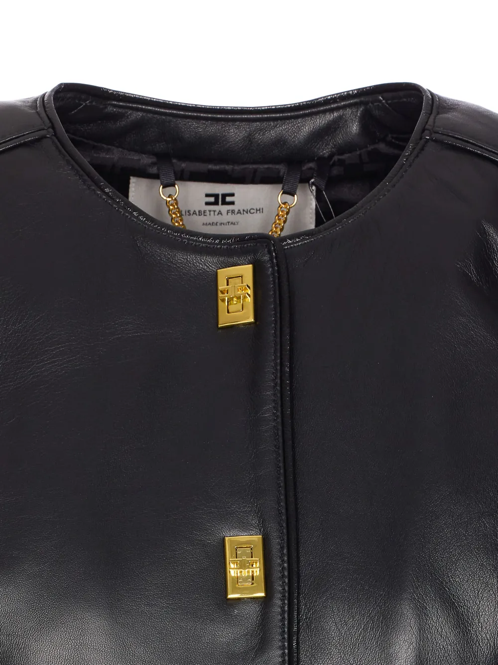 Elisabetta Franchi Leren jack met haaksluiting Zwart