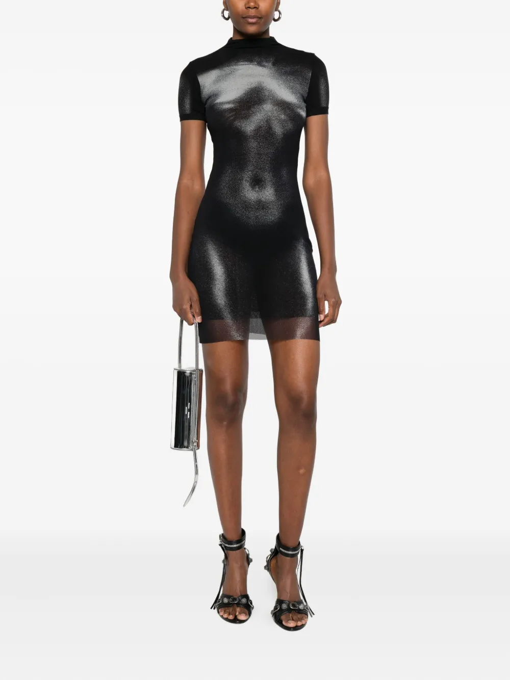 Jean Paul Gaultier body-print mesh dress - Zwart