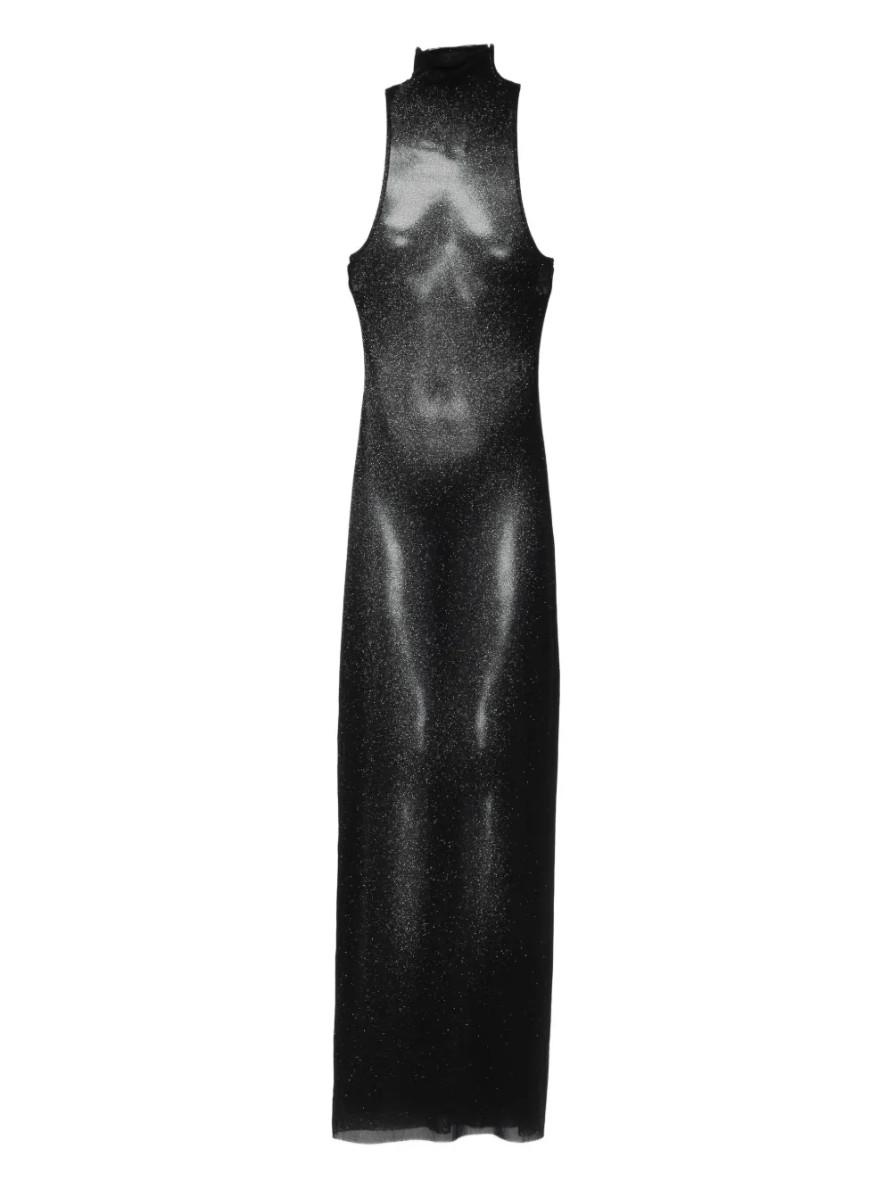 Jean Paul Gaultier Asymetric Collar Long Dress Woman Black And Silver In Black