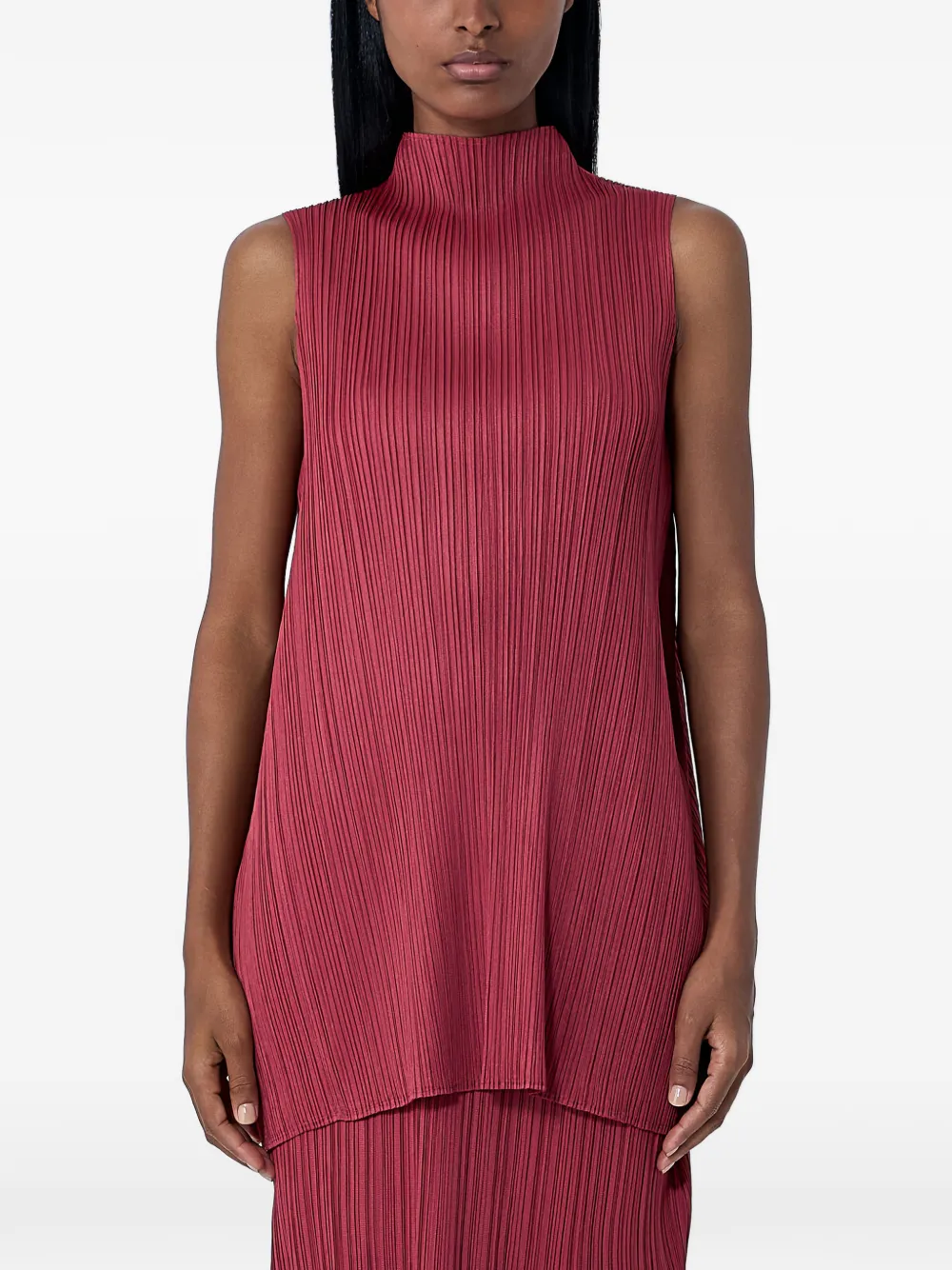 Pleats Please Issey Miyake pleated stand-collar top | rouge | Image 1