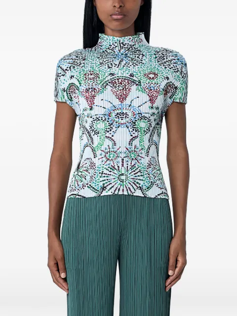 Pleats Please Issey Miyake stand collar printed blouse