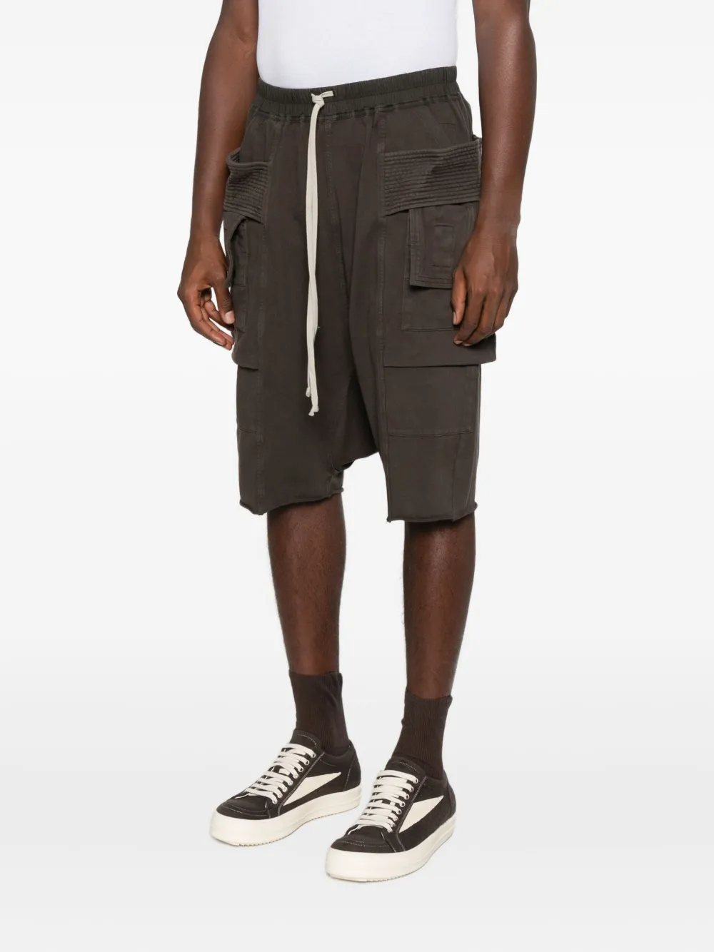 Rick Owens Drkshdw Creatch Straight-leg Brushed Cotton-jersey Drawstring Cargo Shorts In Brown