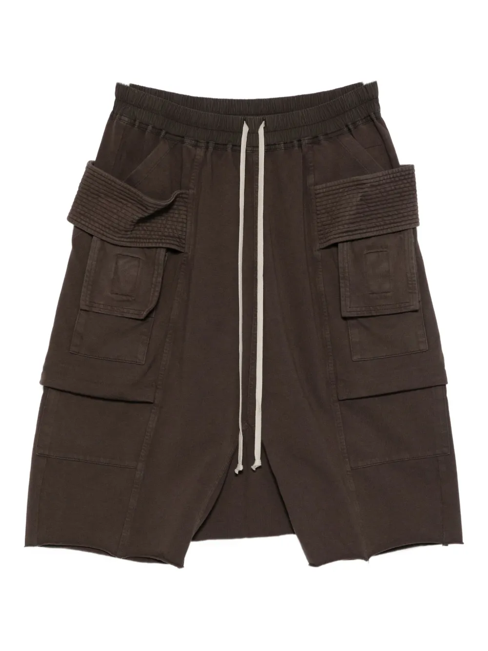 Rick Owens Drkshdw Creatch Straight-leg Brushed Cotton-jersey Drawstring Cargo Shorts In Brown