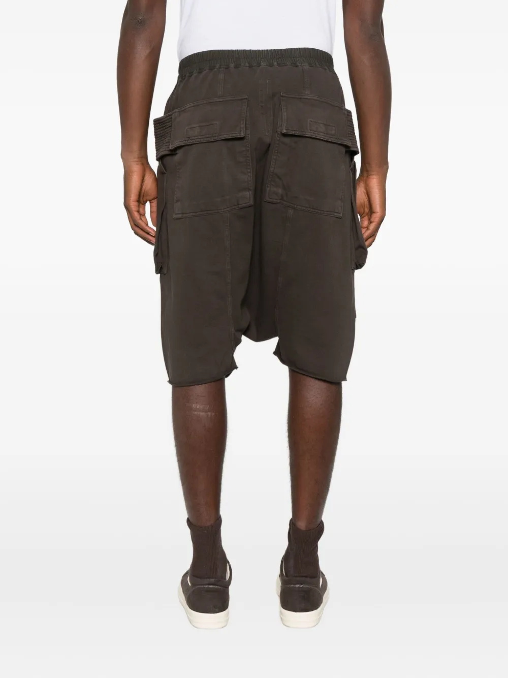 Rick Owens Drkshdw Creatch Straight-leg Brushed Cotton-jersey Drawstring Cargo Shorts In Brown