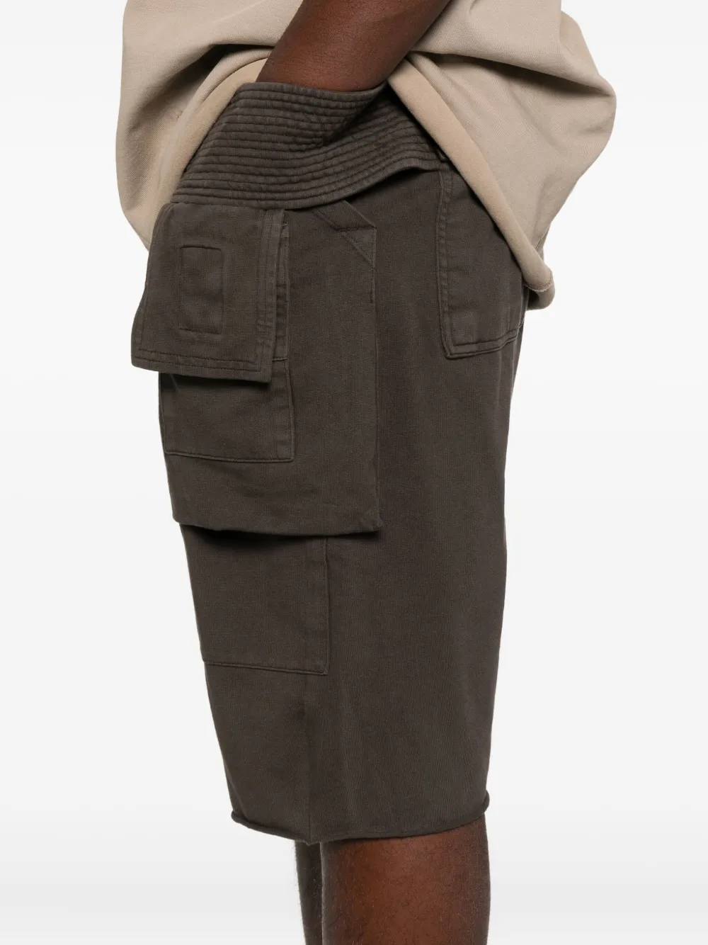 Rick Owens Drkshdw Creatch Straight-leg Brushed Cotton-jersey Drawstring Cargo Shorts In Brown