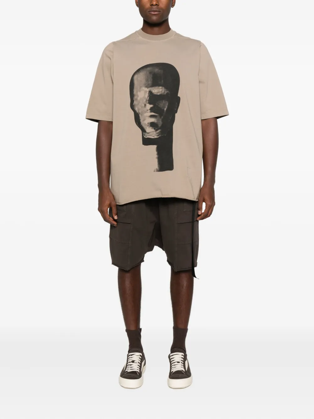Rick Owens Drkshdw Creatch Straight-leg Brushed Cotton-jersey Drawstring Cargo Shorts In Brown