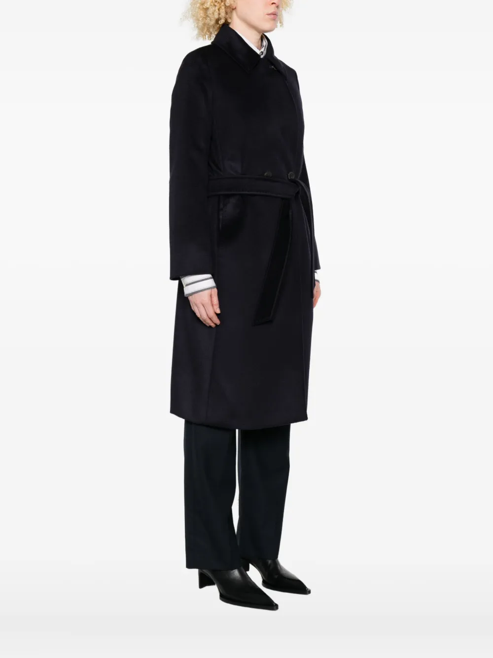 Max Mara Jas met ceintuur en dubbele rij knopen Blauw