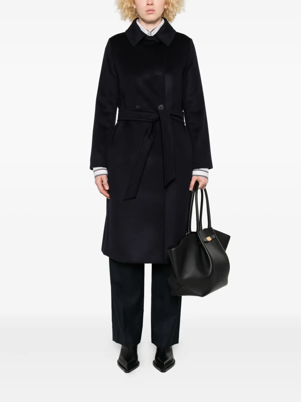 Max Mara Jas met ceintuur en dubbele rij knopen Blauw