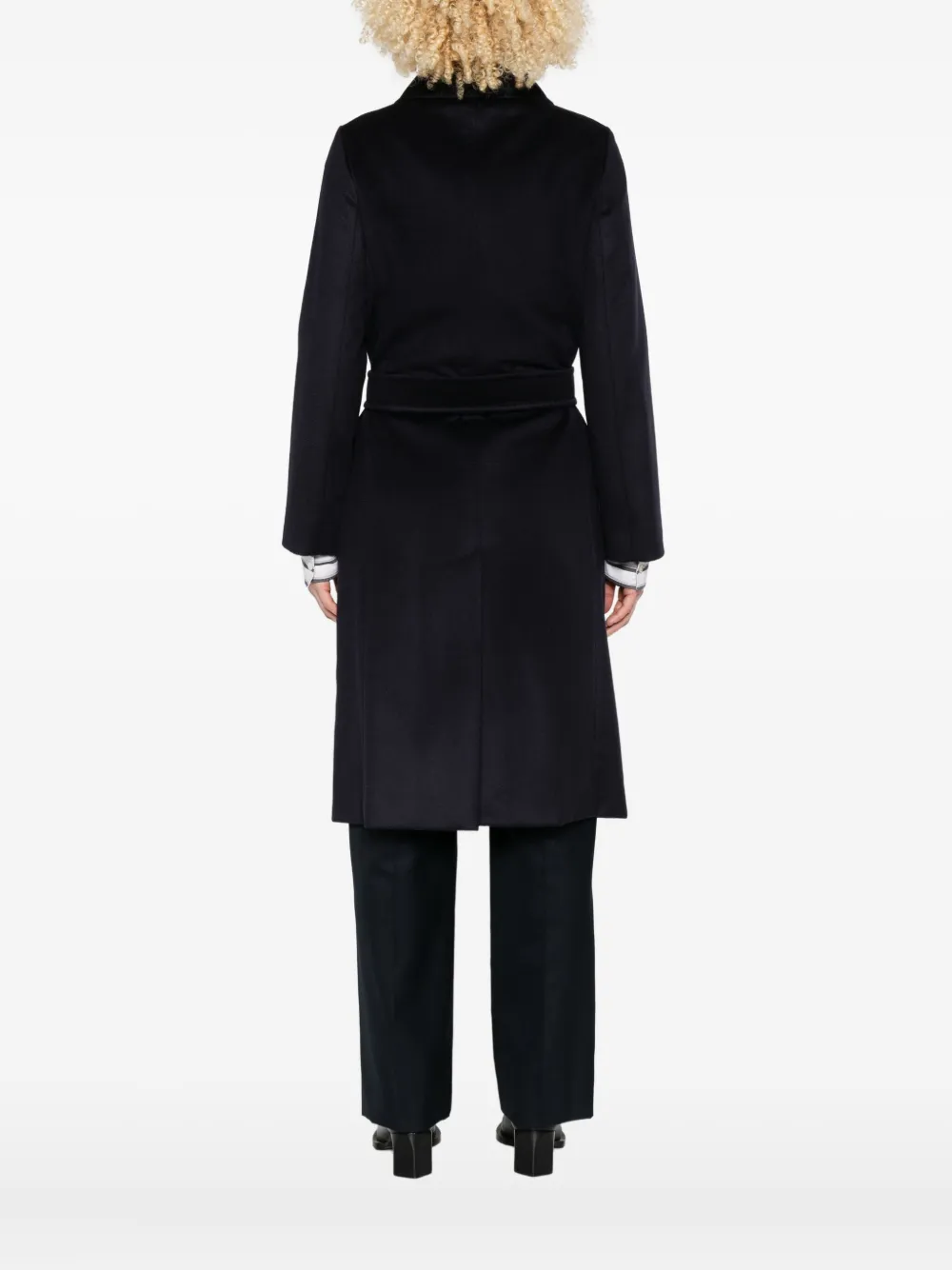Max Mara Jas met ceintuur en dubbele rij knopen Blauw