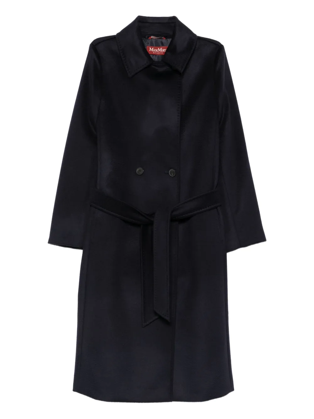 Max Mara Jas met ceintuur en dubbele rij knopen Blauw