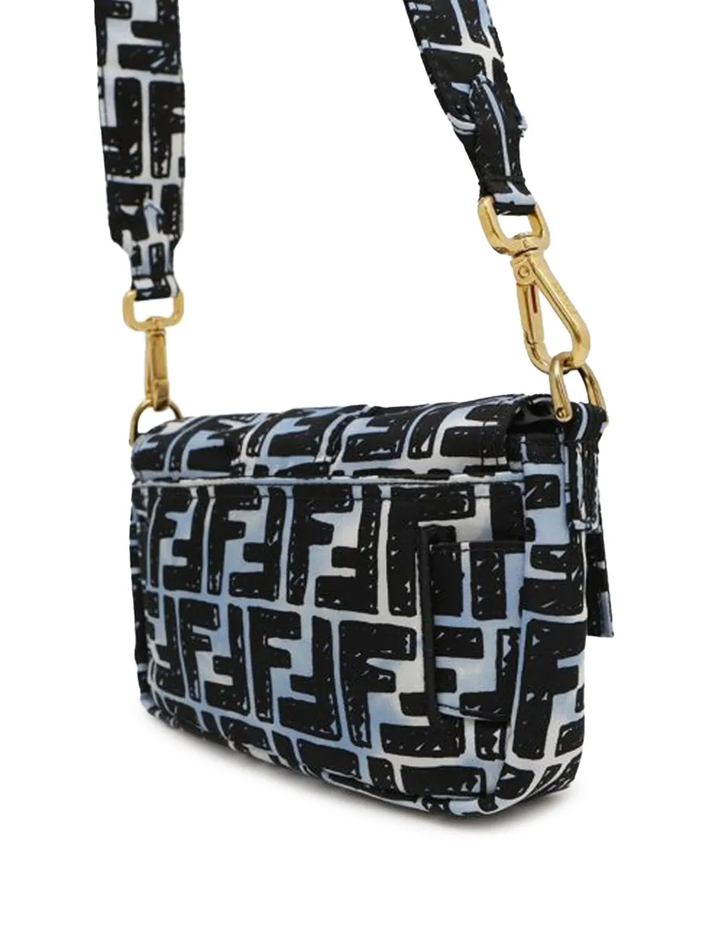 Pre-owned Fendi 2010-2025 Joshua Vides Mini Zucca Nylon Convertible Baguette Satchel In Blue